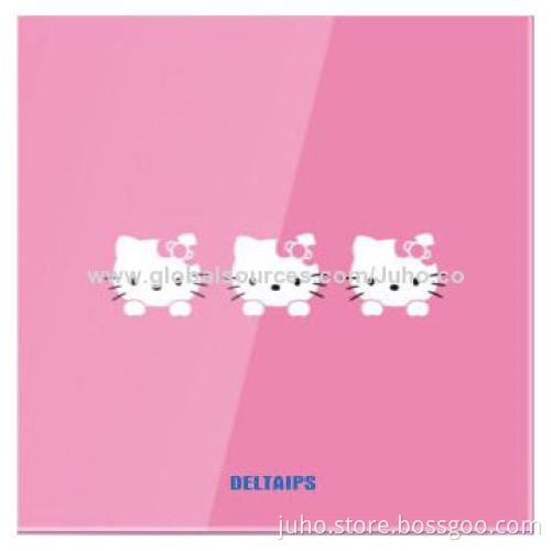 New Crystal 3-gang Touch Light Switch, Pink Glass Panel with LED Indicator